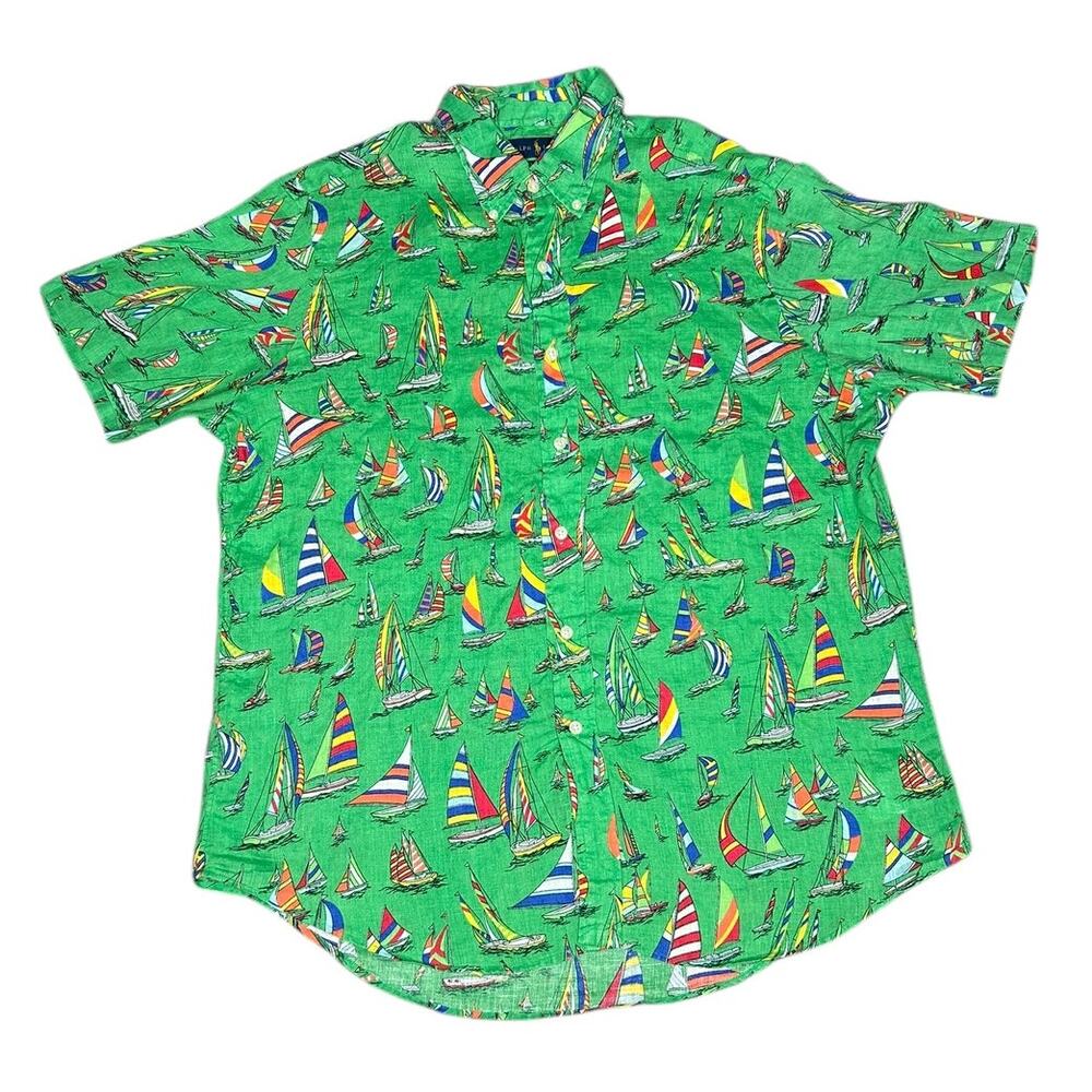 Polo Ralph Lauren Sailboat Linen Short Sleeve Button Up Shirt